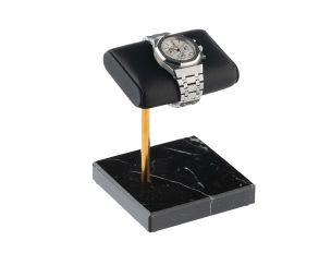 The Watch Stand Uhrenaufsteller Leder schwarz Marmor schwarz Gold 110x110x140mm Neu