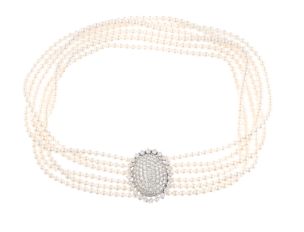 Collier Zuchtperlen 18kt Weißgold 54,8g Diamanten 4,25ct 365mm