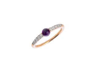 Pomellato M'Ama Non M'Ama Ring 18kt Roségold 2,6g Gr.53 Diamanten 0,36ct Amethyst Cabochon
