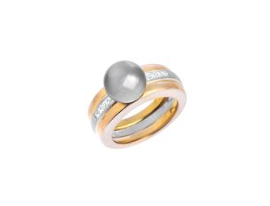 Ring 950 Platin 18kt Gelbgold Diamanten 0,32ct Tahiti Zuchtperle 17,2g