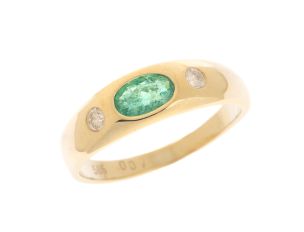 Ring 14kt Gelbgold 2,1g Diamanten 0,10ct Smaragd 