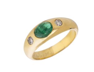 Ring 14kt Gelbgold Diamanten 0,25ct Smaragd Cabochon 7,5g