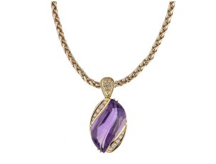 Halskette Anhänger 18kt Gelbgold 29,2g Diamanten 0,49ct Amethyst 12,0ct 450mm