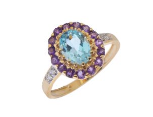 Ring Design 14kt Gelbgold 2,3g Diamanten Topas Amethyst