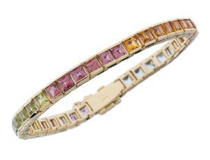 Armband Tennis 18kt Gelbgold 31,0g Amethyst Aquamarin Turmalin Citrin 170mm
