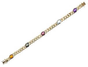 Armband 14kt Gelbgold 33,9g Granat Turmalin Aquamarin Amethyst