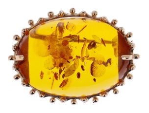 Brosche 14kt Roségold Bernstein 9,3g Handarbeit