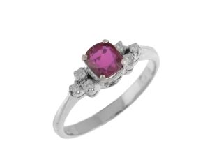 Ring Art Deco 14kt Weißgold 2,5g Diamanten 0,06ct Rubin 0,50ct  