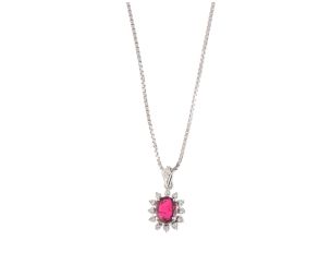 Halskette Anhänger 14kt Weißgold 4,0g Diamanten 0,13ct Rubin 0,90ct