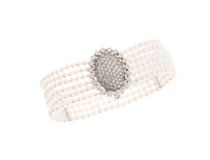 Armband Zuchtperlen 18kt Weißgold 25,6g Diamanten 3,46ct 175mm