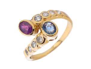 Ring 14kt Gelbgold 3,3g Diamanten 0,56ct Saphir