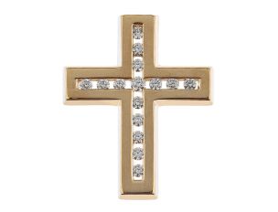 Anhänger Kreuz 14kt Gelbgold 5,9g Diamanten 0,45ct