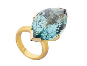 Günther Krauss Ring 18kt Gelbgold Aquamarin 70ct 42,9g 