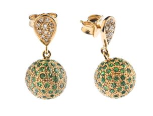 Ohrschmuck 18kt Gelbgold 15,3g Diamanten 0,20ct Tsavorit 0,60ct