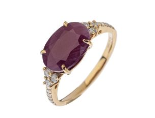 Ring 14kt Gelbgold 2,6g Diamanten 0,30ct Rubin 4,42ct mit Box und Zertifikat