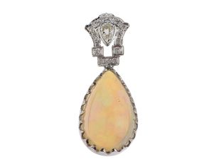 Anhänger Art Deco Vintage 18kt Weißgold 5,2g Diamanten 0,50ct Opal 13ct 