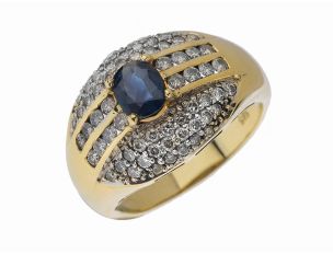 Ring 14kt Gelbgold 7,8g Diamanten 0,78ct Saphir mit Box