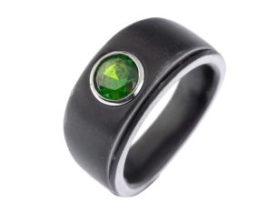 Ring 18kt Weißgold Stahl PVD 20,0g Demantoid 1,47ct mit Zertifikat