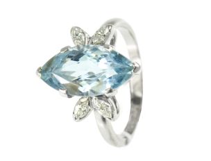 Ring Platin 950/- mit Diamant Navette ca. 0,40ct & Aquamarin