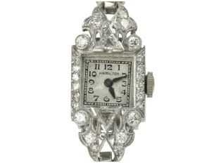 Damenuhr Hamilton 950 Platin Diamond 2,2ct Handaufzug Bj. um 1930 