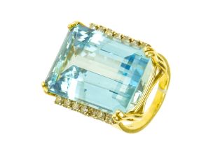 Ring 14kt Gelbgold mit Brillanten 0,50ct & Aquamarin