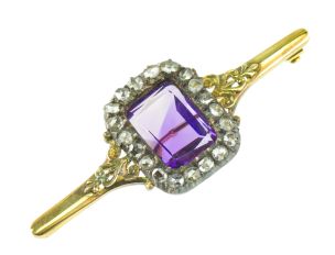 Brosche 14kt Bicolor mit Diamanten 2,0ct & Amethyst