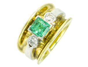 Ring 18kt Bicolor mit Smaragd & 2 Brillanten 0,40ct 