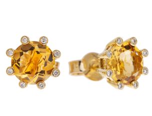 Ohrstecker 18kt Gelbgold Diamanten 0,08ct Citrin 1,30ct