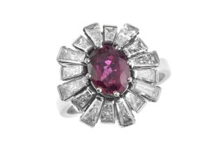 Ring 18kt Weißgold 6,9g Diamanten 0,80ct Rubin 