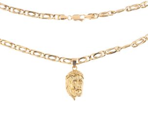 Halskette mit Anhänger Jesus 18kt Gelbgold 28,7g Handarbeit