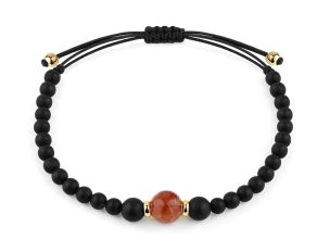 Facet Armband Edelstein Perlen Mondstein Onyx 18kt Gelbgold 4,5g 