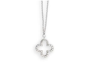 Palido Halskette Anhänger Blume 14kt Weißgold 1,0g Diamanten 0,05ct 420mm
