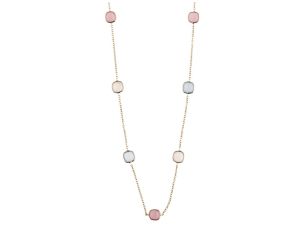 Palido Halskette 14kt Gelbgold 3,6g Mondstein Achat Rosenquarz 
