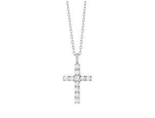 Halskette Anhänger Kreuz 18kt Weißgold 1,6g Diamanten 0,38ct 420mm 