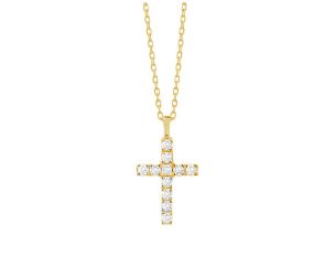 Halskette Anhänger Kreuz 18kt Gelbgold 1,6g Diamanten 0,38ct 420mm 
