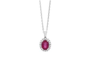 Halskette Anhänger 18kt Weißgold 2,0gDiamanten 0,11ct Rubin 0,73ct 420mm
