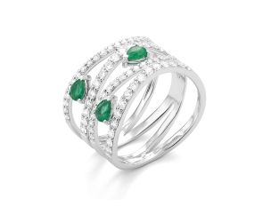 Ring 18kt Weißgold 5,9g Diamanten 0,82ct Smaragd 0,64ct