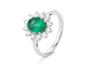 Ring 18kt Weißgold 3,9g Diamanten 0,60ct Smaragd 0,88ct 