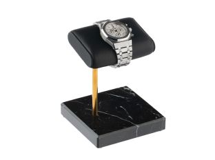 The Watch Stand Uhrenaufsteller Leder schwarz Marmor schwarz Gold 110x110x140mm Neu