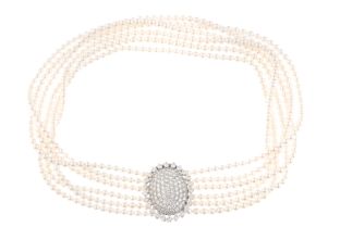 Collier Zuchtperlen 18kt Weißgold 54,8g Diamanten 4,25ct 365mm
