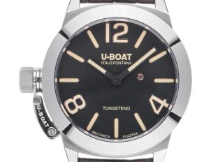 U-Boat Italo Fontana Classico Stratos 40BK Stahl Handaufzug Armband Leder 40mm Ref.9002 Box&Pap. Full Set Neu