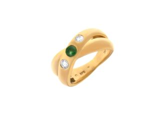 Ring 18kt Gelbgold Diamanten 0,20ct Smaragd 7,7g