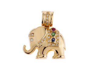 Anhänger Elefant 18kt Gelbgold Diamanten 0,30ct Rubin Saphir Smaragd 20,8g