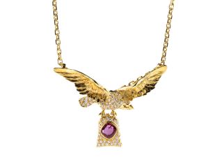 Halskette Anhänger Adler 18kt Gelbgold 38,4g Diamanten 1,40ct Rubin 1,50ct 530mm mit Box