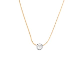 Collier Solitär 18kt Gelbgold 950 Platin 11,5g Diamant 1,09ct 370mm