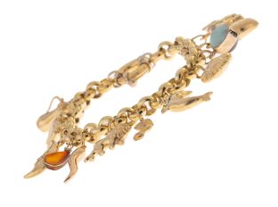 Armband Bettelarmband Anhänger 18kt Gelbgold 38,6g farbige Cabochons 200mm