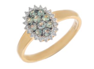 Ring 14kt Gelbgold Diamanten 0,10ct Tsavoriten 2,9g 