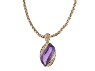 Halskette Anhänger 18kt Gelbgold 29,2g Diamanten 0,49ct Amethyst 12,0ct 450mm