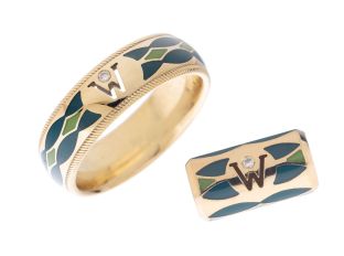 Wellendorff Schmuckset Ring Anhänger 18kt Gelbgold 15,7g Emaile Diamanten 0,04ct mit Zertifikat