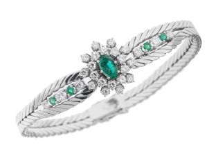 Armband 18kt Weißgold 37,5g Diamanten 1,92ct Smaragde 1,2ct 180mm